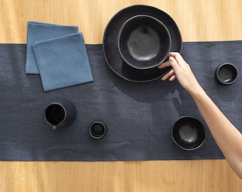 Farmhouse Linen Table Runner, Graphite Grey, Wedding Table Decor