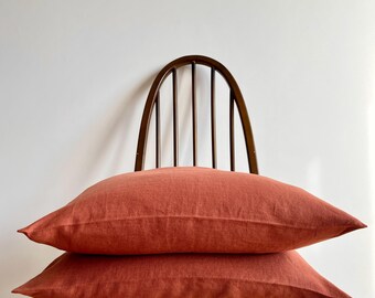 Juego de fundas de almohada de lino: Fundas de almohada de lino natural suave, cierre tipo sobre