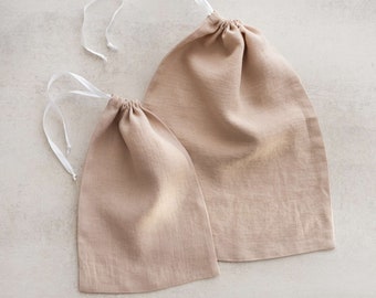 Linen Drawstring Produce Bags, Reusable Food Storage, Zero Waste Set