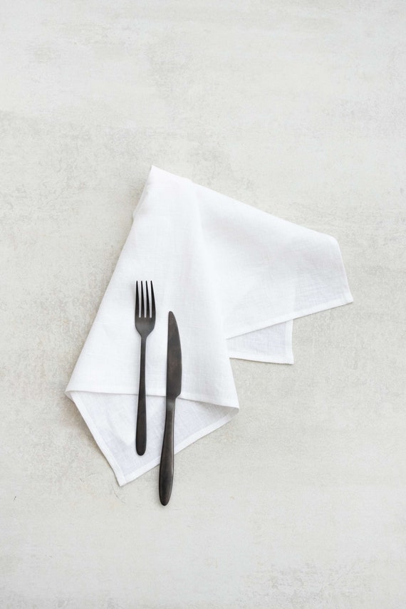 White Linen Napkins, Handmade Cloth Serviettes, 44x44cm