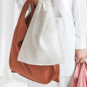 Green linen bag, Shoulder grocery bag, Marker bag, Foldable shopping bag, Linen beach bag, Picnic bag, Reusable grocery bag,Forest green bag image 7