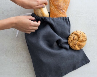 Linen Drawstring Produce Bags: Reusable Food Storage, Set of 2