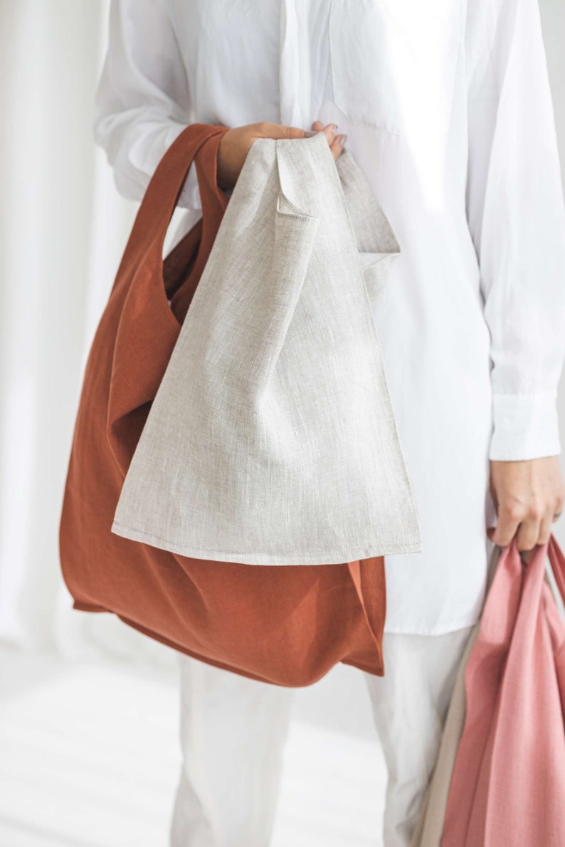 Marker bag, Foldable shopping bag, Rust linen bag, Shoulder grocery bag, Linen sport bag, Picnic bag, Reusable grocery bag, Copper bag, Rust image 8