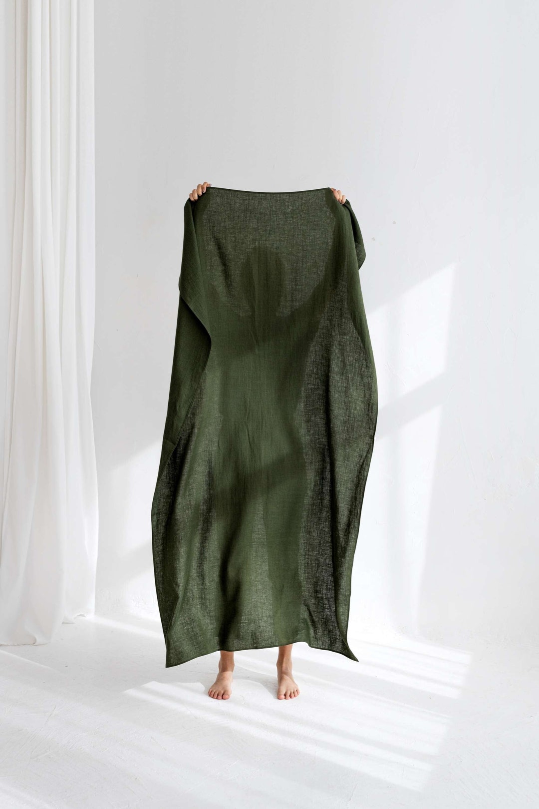 READY TO SHIP Forest Green Beach Towel, Pure Linen Sarong, Sauna Towel