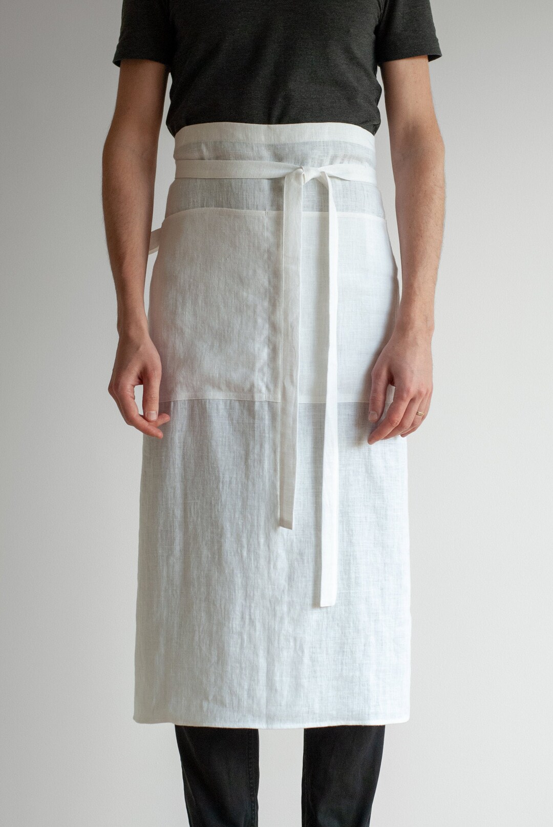 Long Waist Apron Linen Bistro Apron Linen Chef Apron Etsy