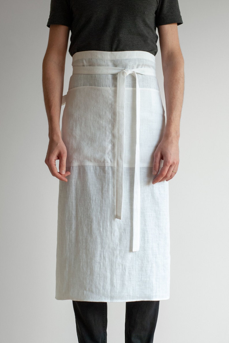 Long waist apron, Linen bistro apron, Linen chef apron, Cooking apron, Kitchen linen apron, Traditional linen apron, Garçon linen apron image 1