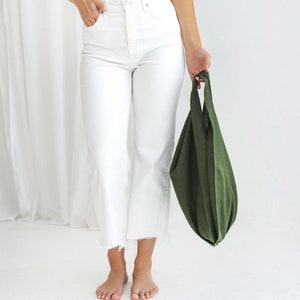 Green linen bag, Shoulder grocery bag, Marker bag, Foldable shopping bag, Linen beach bag, Picnic bag, Reusable grocery bag,Forest green bag image 2