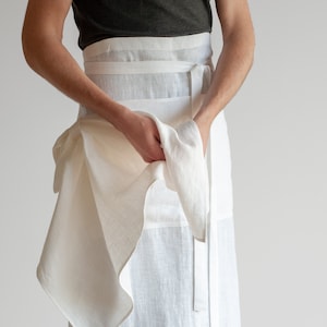 Long waist apron, Linen bistro apron, Linen chef apron, Cooking apron, Kitchen linen apron, Traditional linen apron, Garçon linen apron image 6