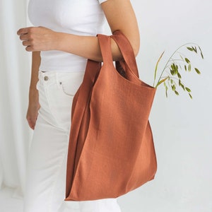 Marker bag, Foldable shopping bag, Rust linen bag, Shoulder grocery bag, Linen sport bag, Picnic bag, Reusable grocery bag, Copper bag, Rust image 1