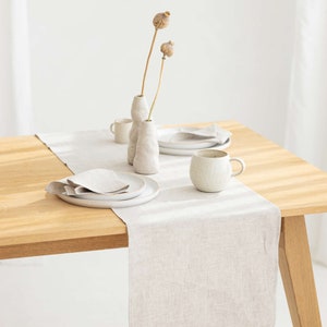 Corredor de mesa de lino natural, Corredor de mesa de lino hecho a mano, Corredor de mesa de lino beige, Mantel individual de lino largo, Corredor de mesa de lino suave, Lino beige imagen 3