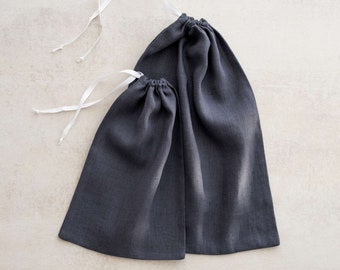 Linen Drawstring Produce Bags, Zero Waste Food Storage, Set of 2