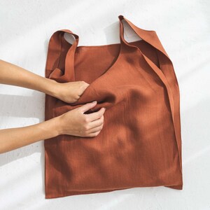 Marker bag, Foldable shopping bag, Rust linen bag, Shoulder grocery bag, Linen sport bag, Picnic bag, Reusable grocery bag, Copper bag, Rust image 5