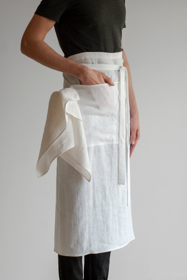 Long waist apron, Linen bistro apron, Linen chef apron, Cooking apron, Kitchen linen apron, Traditional linen apron, Garçon linen apron image 3