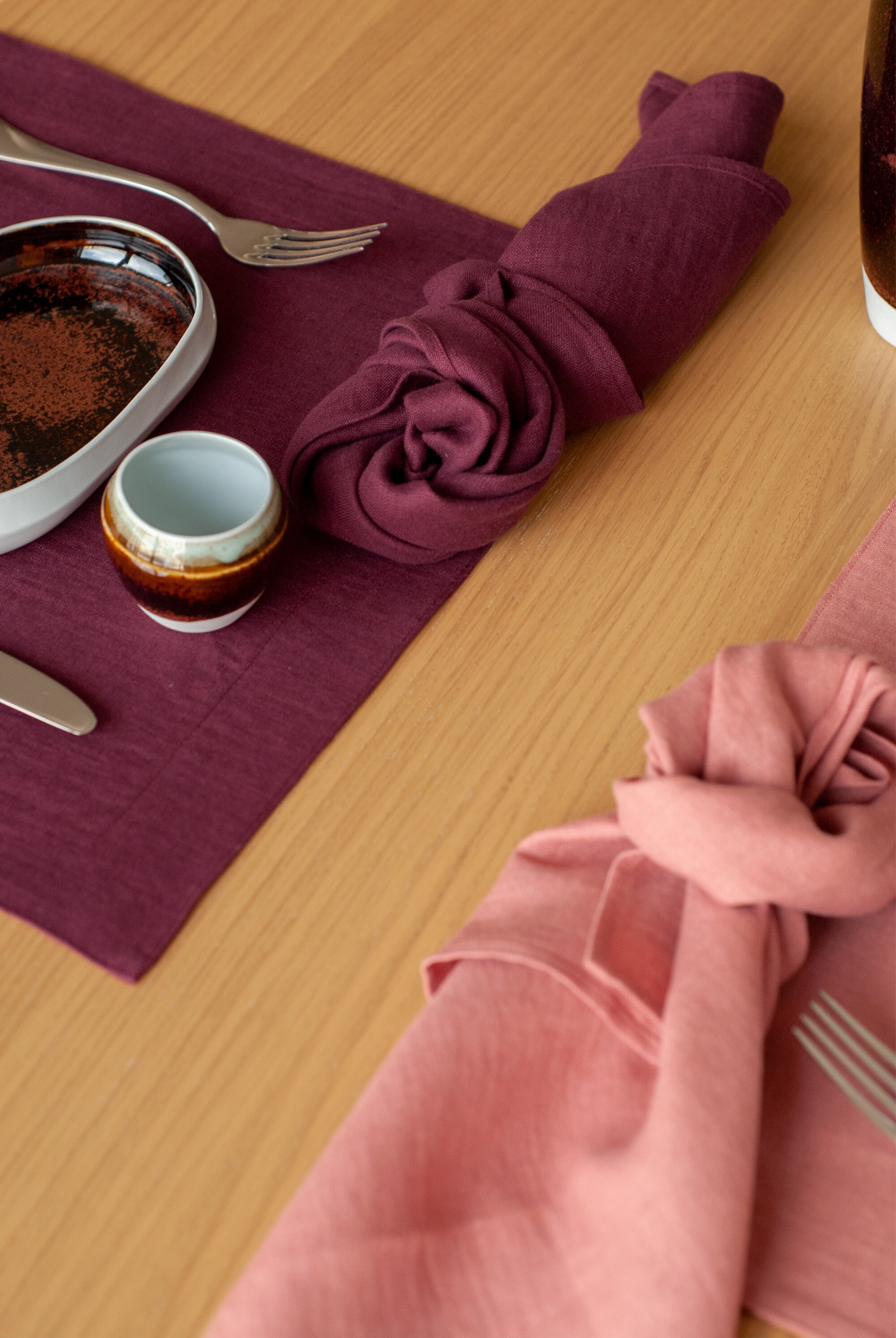 Linen Dinner Napkins, Merlot Linen Napkins, Reusable Napkins, Cloth