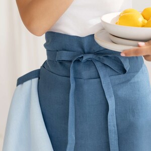 Leinenschürze Taschen, Blaue Leinenschürze, Unisex Leinenschürze, Natürliche Leinen Taille Schürze,gewaschene Leinenschürze,Leinen Halbschürze