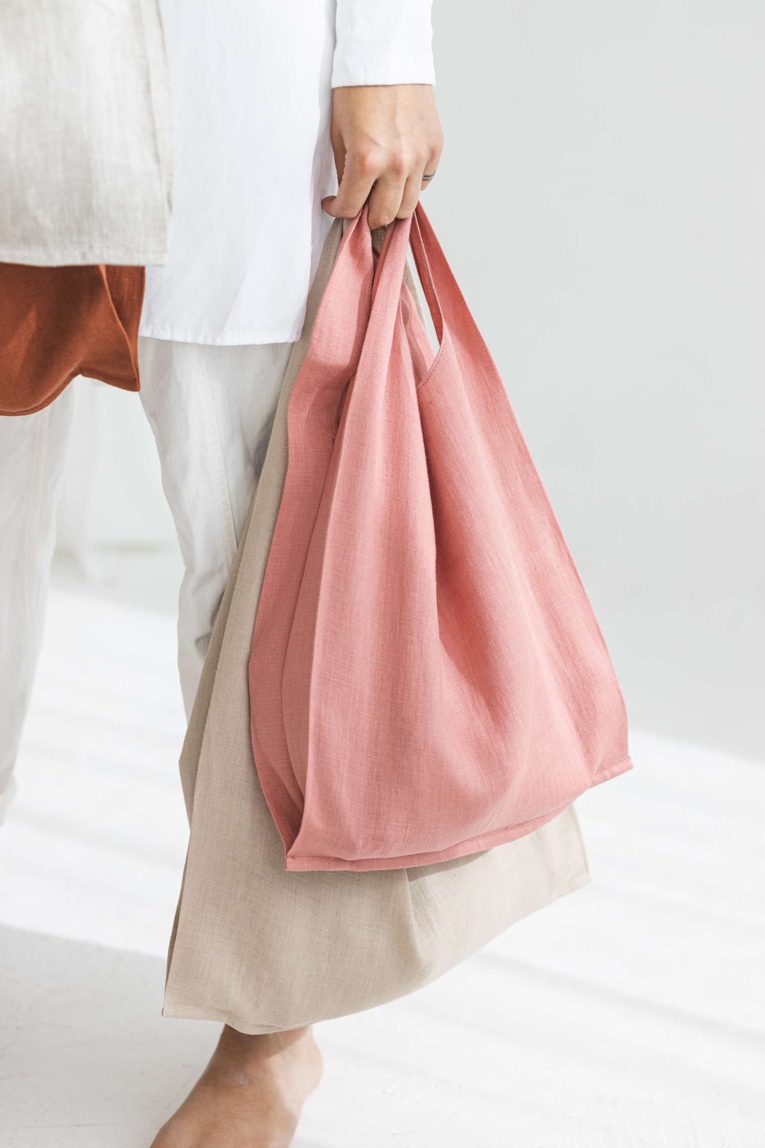 Linen Purse Washed Linen Tote Bag, Peach Blush, Handmade Shopping Bag - Etsy Canada