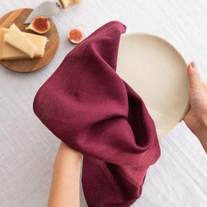 Linen hand towel, Linen dish towel, Linen kitchen towel, Set of tea towels, Linen tea towels, Washed linen tea towels,Merlot linen tea towel