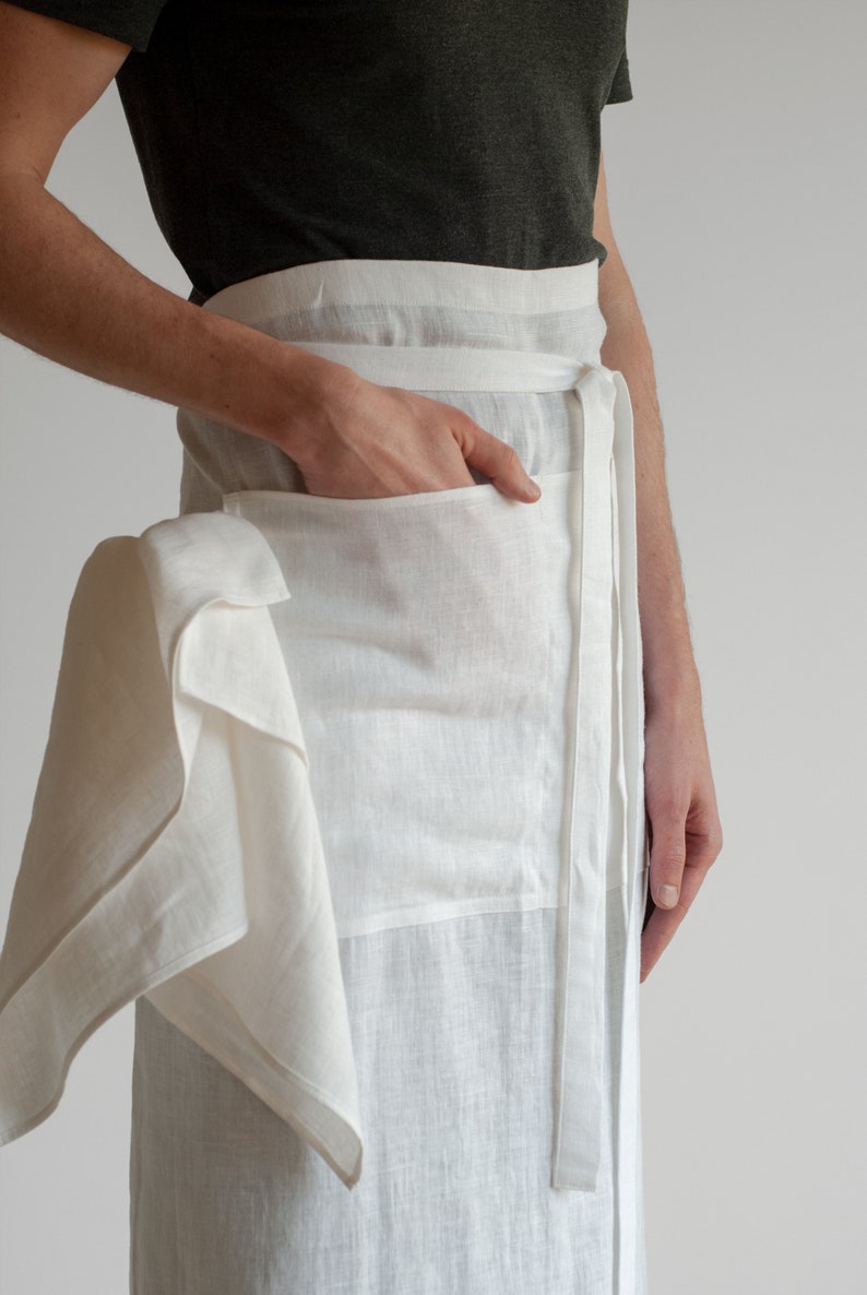 Long waist apron, Linen bistro apron, Linen chef apron, Cooking apron, Kitchen linen apron, Traditional linen apron, Garçon linen apron image 2