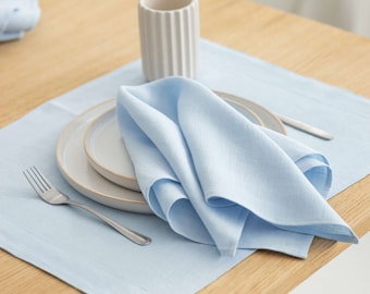 Serviettes de table en lin bleu ciel, ensemble de serviettes en tissu faites main (50 x 50 cm)