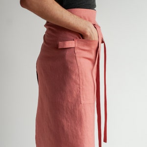 Linen half apron with pockets, Linen waist apron, Linen chef apron, Linen kitchen apron, Short linen apron, Craft apron image 3