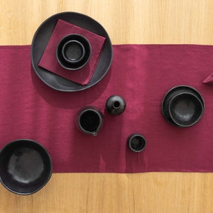 Merlot Linen Table Runner, Burgundy Red, Handmade