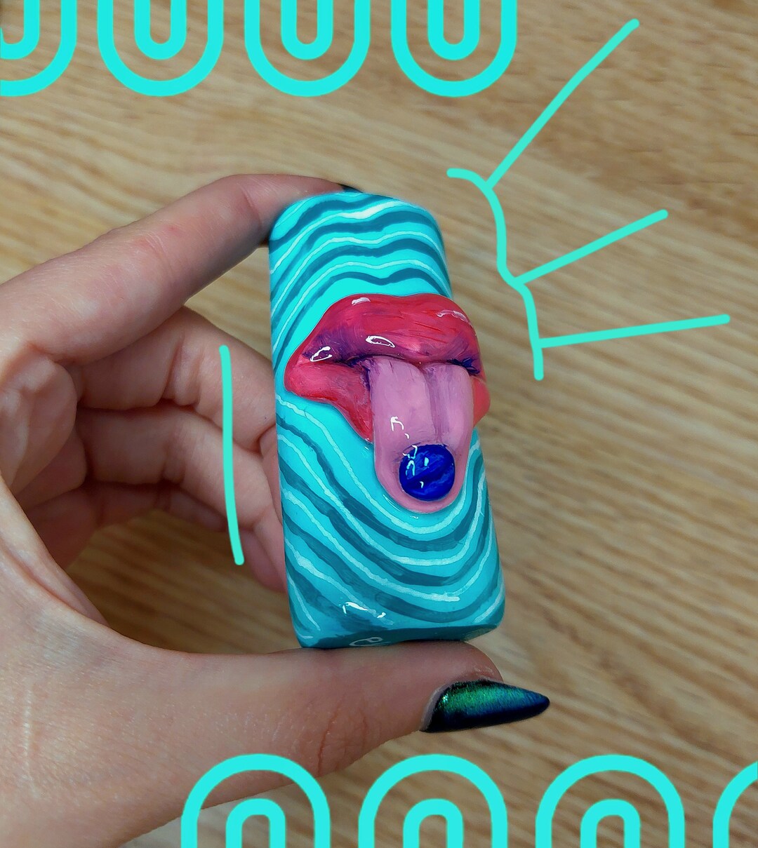 Mouth With Pill Clay Lighter Case/holder/decor/sleeve for Bic Maxi
