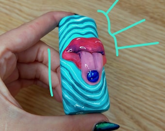 Mouth with pill clay lighter case/holder/decor/sleeve for Bic Maxi, Clipper, Trippy, Cute, Funny, Dark, Creepy gift for smokers, 420