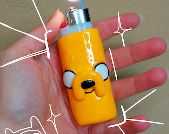 Adventure Time Jake, Finn clay lighter case/holder/decor/sleeve for Bic Maxi, Clipper, Handmade, Cute, Funny, Dark, gift for smokers, 420