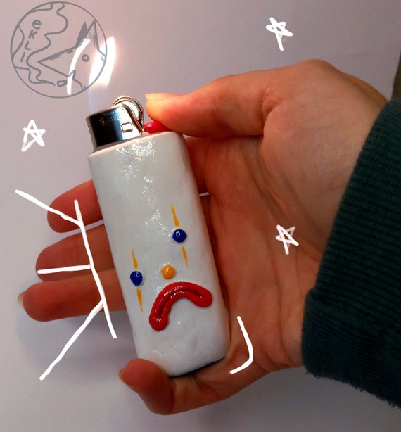cigarette lighter covers Sad Clown Clay Lighter Case/holder/decor/sleeve for Bic Maxi, Clipper,  Handmade, Cute, Funny, Dark, Creepy Gift for Smokers, 420