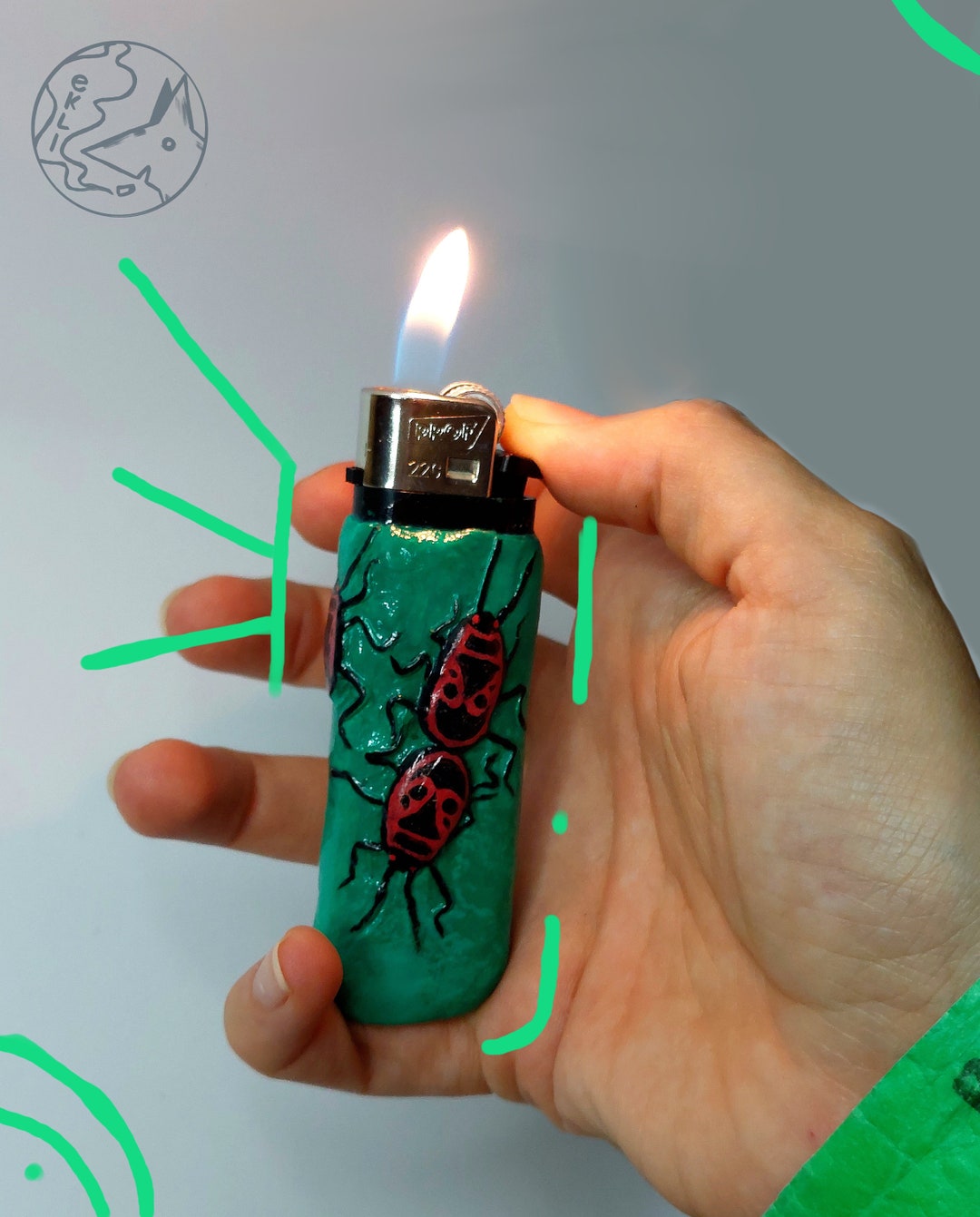 Firebug Clay Lighter Case/holder/decor/sleeve for Bic Maxi, Clipper