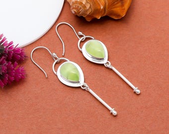 Handgemaakte groene prehniet-oorbellen: sterlingzilveren hanger, beloofd cadeau