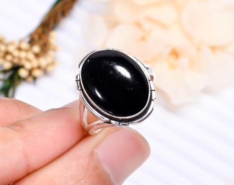 Anillo de plata de ley con ónix negro: anillo ajustable con piedras preciosas