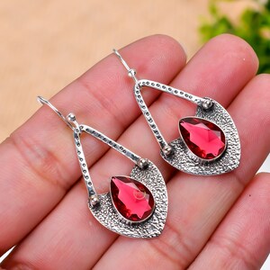 Pink Rubellite Earring, 925 Sterling Silver Earring, Art deco Pink Earring, Women&#39;s Earring, Handmade Earring, Vintage Earring For Women