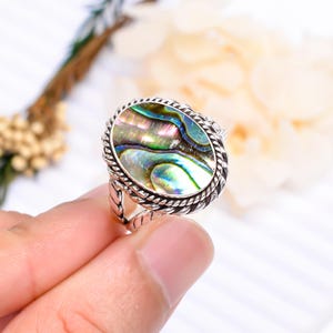 925 Sterling Silver Ring, Abalone Shell Ring, Rainbow Gemstone Ring, Adjustable Ring, Handmade Ring, Beautiful Ring, Birthday Jewelry Gift.