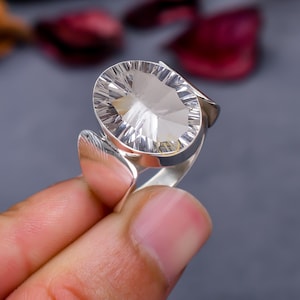 Natural White Topaz Concave Ring 925 Sterling Silver Ring Handmade Ring, Statement Ring, White Stone Ring Gemstone Ring, Wedding Jewelry