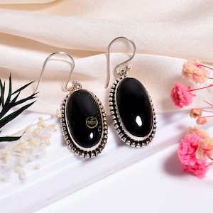 Natural Black Onyx Earrings Solid 925 Sterling Silver Earrings Black Onyx Gemstone Drop Earrings Handmade Earrings Black Onyx For Women Gift