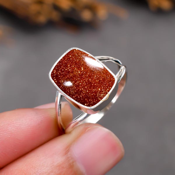 Anello con pietra del sole rossa: fatto a mano in argento sterling 925, stile boho, regolabile, taglia 5-10