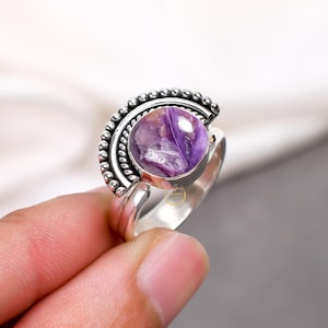 Handmade Charoite Sterling Silver Ring, Boho Statement Jewelry, Unique Gift for Her,925 Silver Women’s Ring,Gift for Girlfriend or Wife