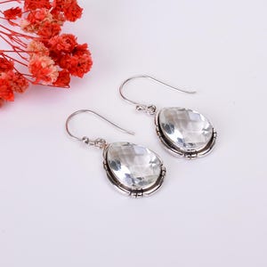 White Topaz Earring, gemstone Earring, Handmade Earring, Silver Earring, White Stone Earring, Pear Shape Earring, Birthday Gift Earring