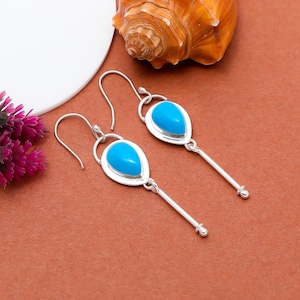 Sleeping Beauty Turquoise Stone 925 Sterling Silver Earring, Drop/Dangle Earring, Long Earring, Birthday Gift Earring, Turquoise Jewelry