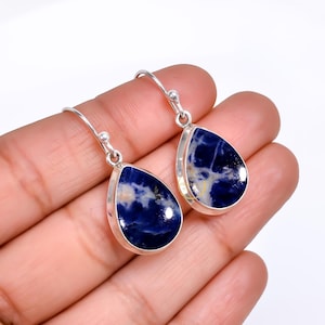 Blue Sodalite Earring, Natural Gemstone Earring, 925 Sterling Silver Earring, Drop Dangle Earring, Handmade Earring, Birthday Gift For Him