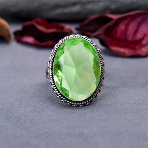 Green Amethyst Gemstone Ring, 925 Sterling Silver Ring, Handmade Statement Ring, Birthday Gift Ring For Women, Green Stone Ring For Women