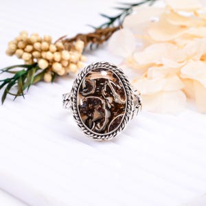 Turritella Fossil Agate Ring, Brown Gemstone Ring, Band Ring, 925 Sterling Silver Ring Jewelry, Wedding Gift, Ring For Love Wedding Gift