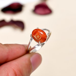 Natural Orange Sponge Coral Stone Ring, 925 Sterling Silver Ring, Prong Ring, Statement Ring, Prong Gemstone Ring, Oval Shape Ring Jewelry