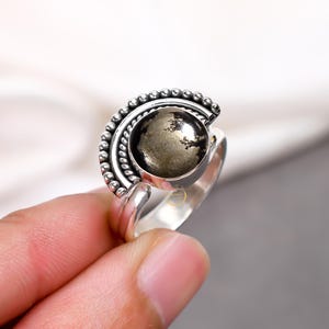 Natural Pyrite Ring, Women&#39;s Ring, 925 Sterling Silver Ring, Handmade Ring, Boho Statement Ring, Pyrite Jewelry, Wedding Ring, Gift for Her
