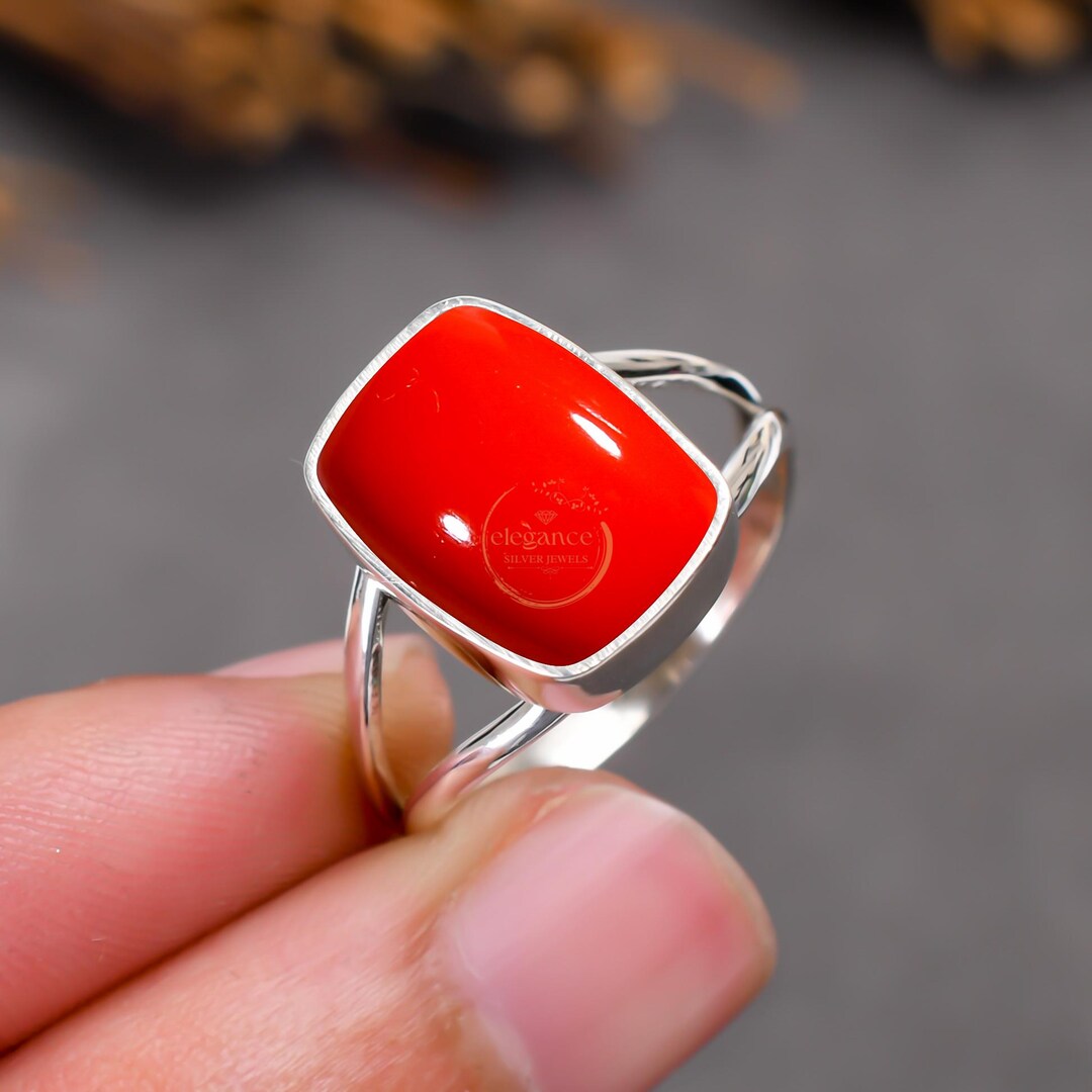Red Coral Ring Sterling Silver | Natural Gemstone Statement