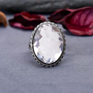 White Topaz Ring 925 Sterling Silver Ring, Handmade Statement Ring White Stone Ring Christmas Gift Ring Oval Shape Ring For Women Topaz