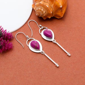American Purple Copper Turquoise Gemstone Earring, 925 Sterling Silver Earring, Hook Wire Earring, Long Earring Jewelry For Women, Gift