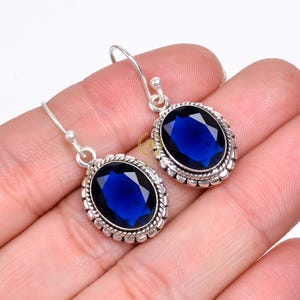 Beautiful Blue Sapphire Earrings 925 Silver Earrings , Handmade Earrings , Oval Shape Earrings For Her, Gift For Her, Blue Sapphire Jewelry