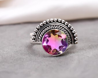 Handmade Multi Tourmaline Ring: 925 Sterling Silver, Adjustable Band